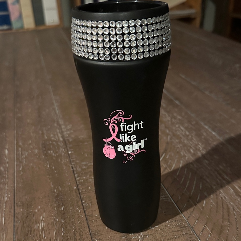 Breast Cancer Support Tumbler with Rhinestone Bling Band